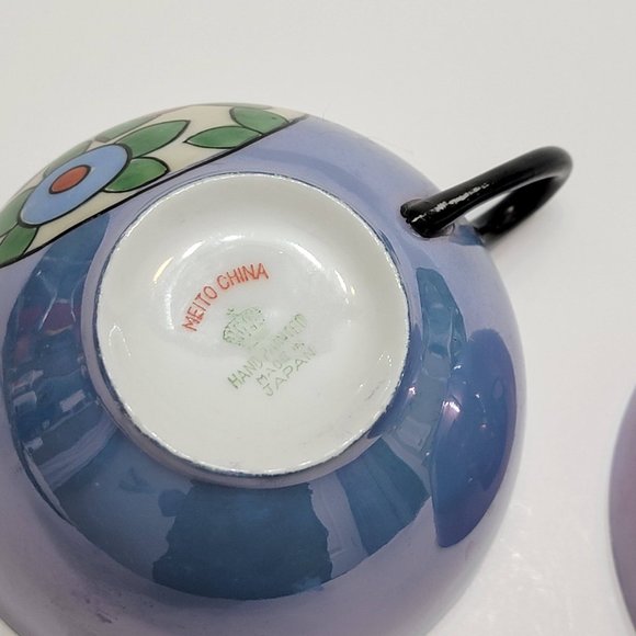 Lusterware Tea Cups Porcelain Blue Lavender Hand Painted Japanese Meito China - Picture 5 of 5